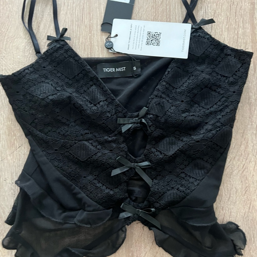 Tiger Mist Black Lace Detail Top